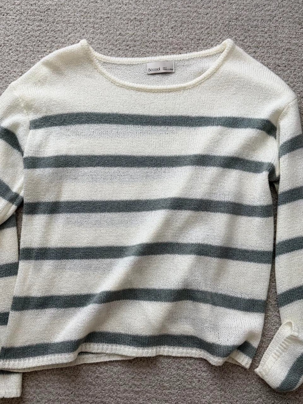 Vince Ivory Crewneck Sweater with Slate Stripes